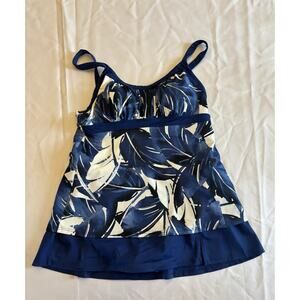 St Johns Bay Womens Bathing Suit Swimdress 1-Piece Blue Botanical Pattern Sz 14